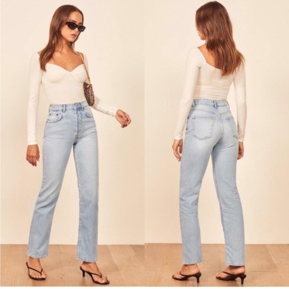 Reformation Cynthia High Rise Straight Leg Jeans Size 24 Tahoe Light Wash Rigid